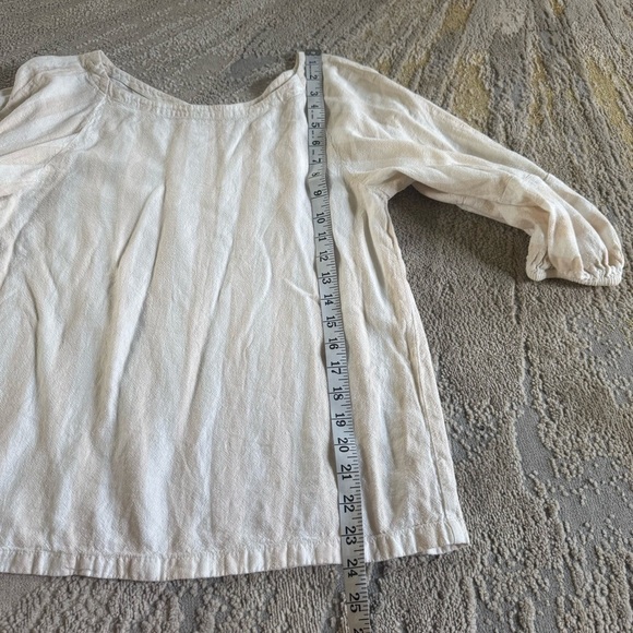 Loft puff balloon sleeve top shirt linen cream tan stripe XS - Picture 3 of 9